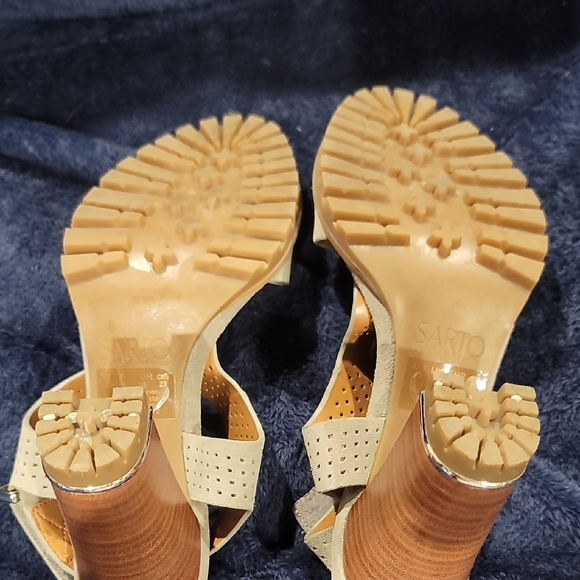 SARTO By Franco Sarto Grey Perforated Block Heel Sandals - Picture 5 of 9